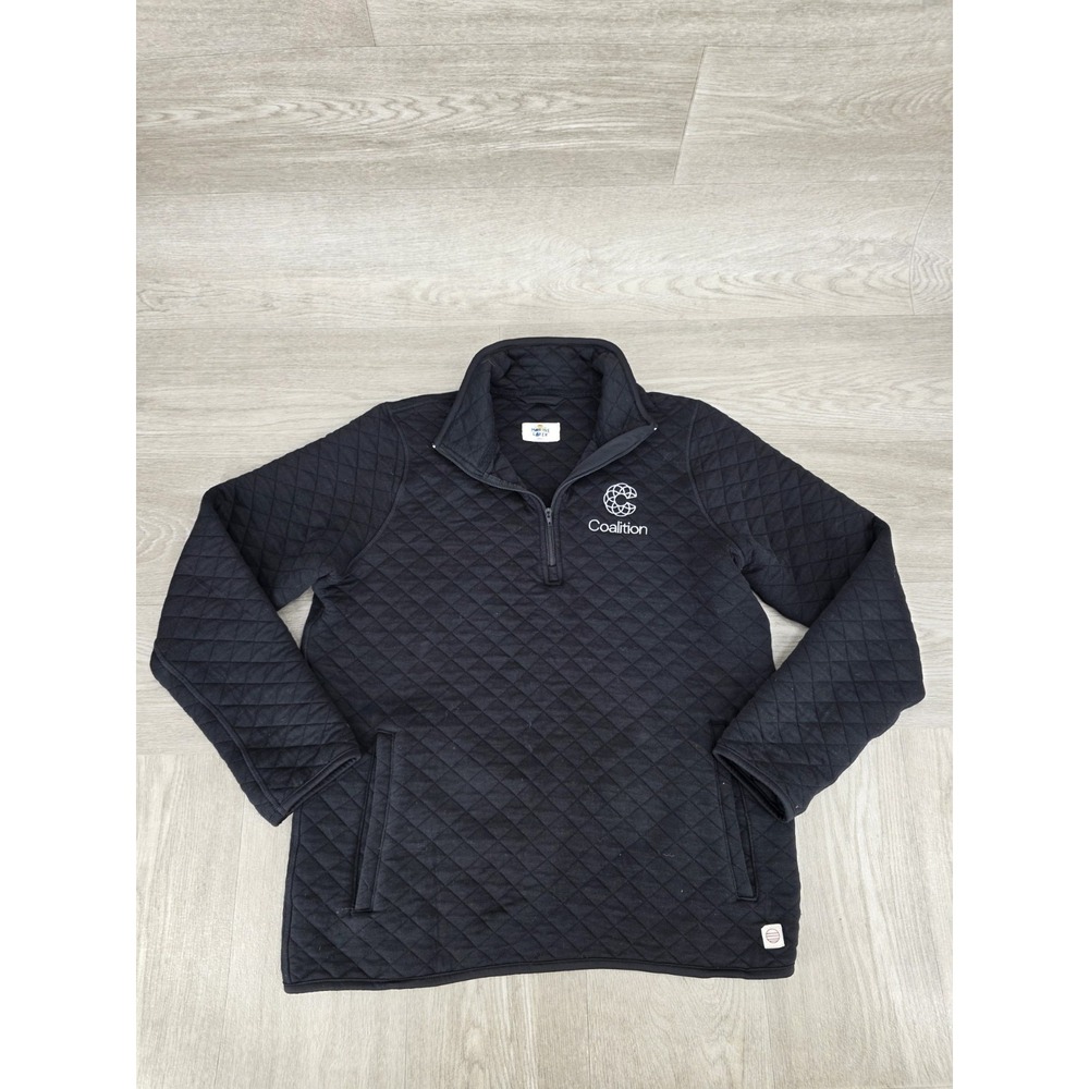 Marine Layer Corbet Quilted Quarter Zip Pullover Women's S Black Coalition Logo